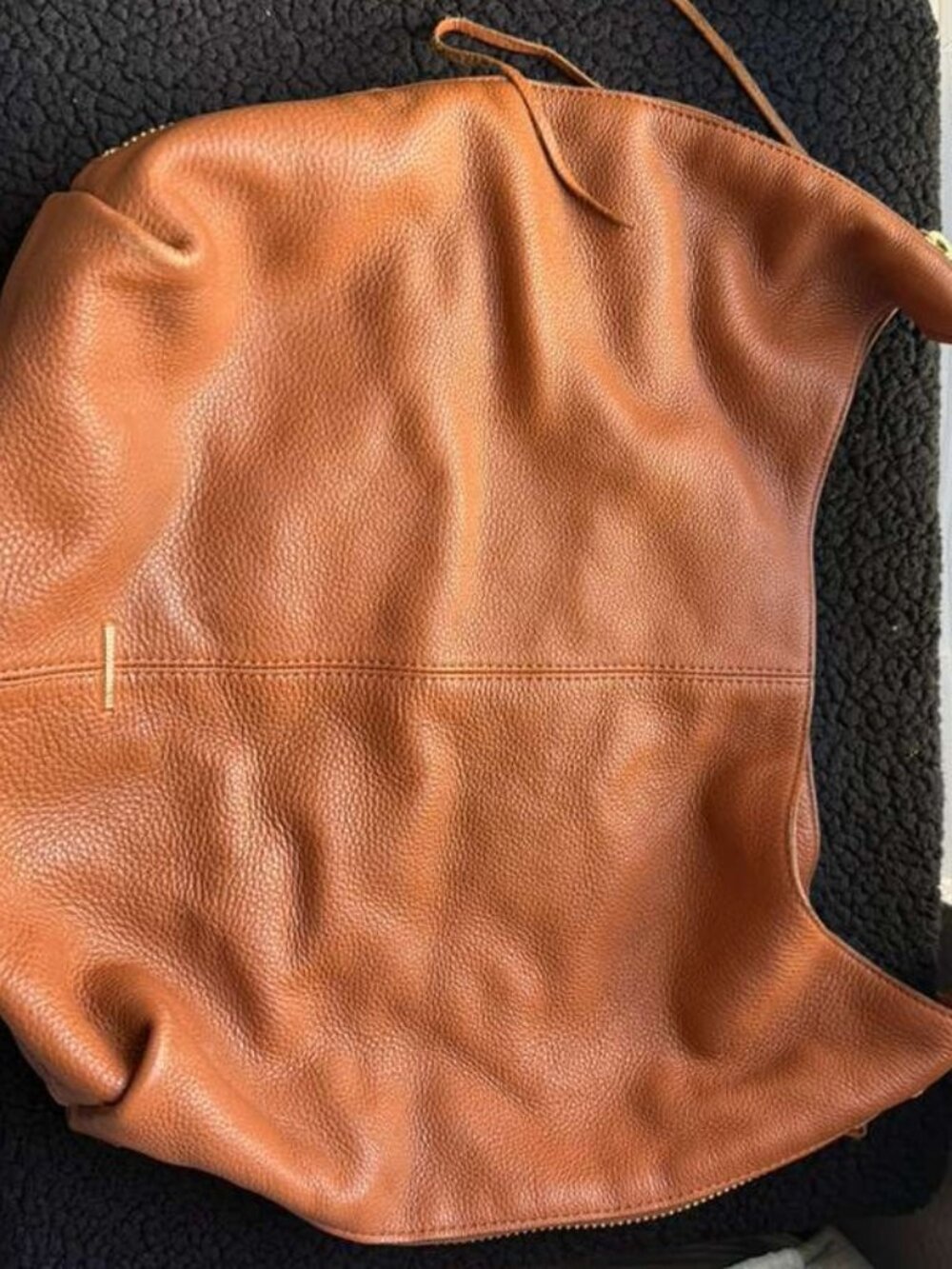 Rebecca Minkoff Cognac Pebbled Leather Oversized Slouchy Hobo Bag Brown